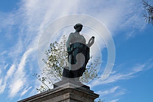 Female statue in front of the Cameron gallery in Catherine Park against the blue sky