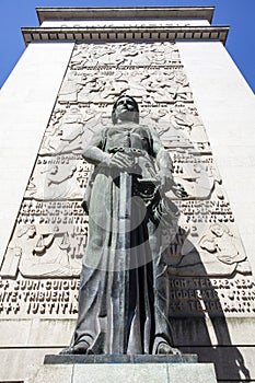 Female statue in front of the court of Porto (Tribunal da Relacao do Porto) in Porto - Portugal