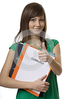 Female student with briefcase Certification