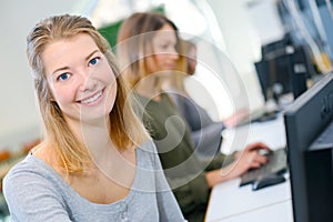 Female student in computer class