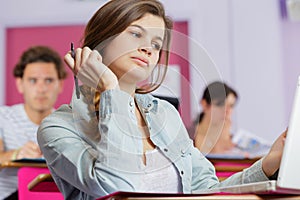 female student in computer class