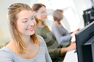 Female student in computer class