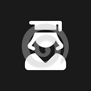 Female student dark mode glyph ui icon