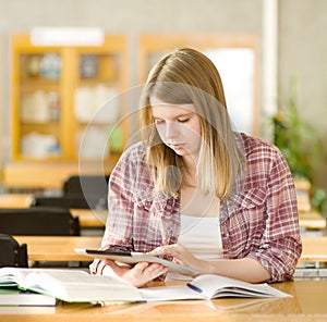 Female student with electronic pad