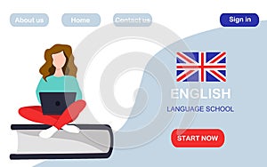 Female student learn English online.