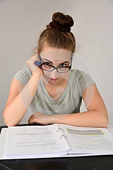 Female student learning for exam