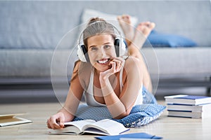 Female student learning at home