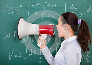 Female student with megaphone