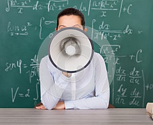 Female student with megaphone