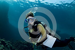 Female student scuba diver