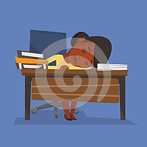Female student sleeping at the desk with book.