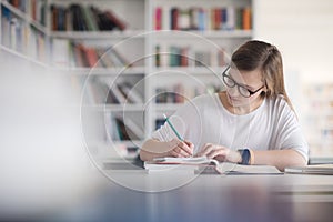 Female student study in school library