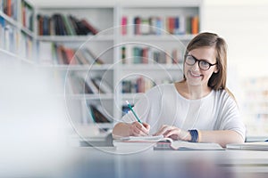 Female student study in school library