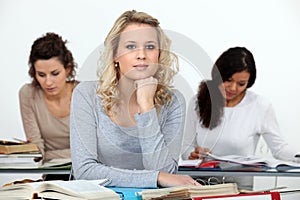 Female students in class