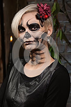 Female sugar skull makeup. Face painting art