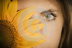 Female with sunflower