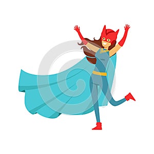 Female superhero in comics costume with cape and cat ears