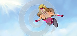 Female Superhero Flying in the sky. Vector cartoon characters