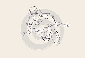 Female Superhero Flying . Vector cartoon characters