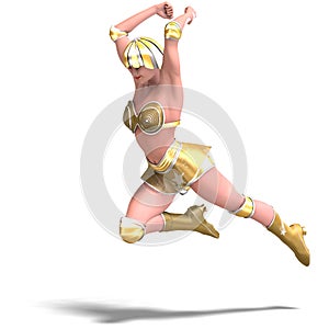 Female superhero with green gold outfit