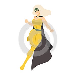 Female superhero or superheroine. Blonde woman with super powers. Brave and powerful comic character wearing tight