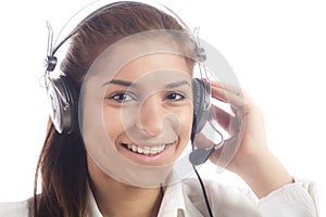 Female support operator with headset