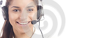 Female support operator with headset