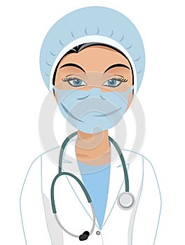 Female Surgeon With Face Mask and Stethoscope photo