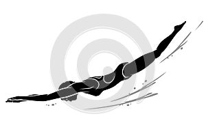 Female Swimmer Silhouette, Dive Underwater