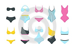 Female swimwear collection  isolated. Colorful swimsuit