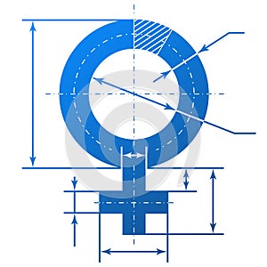 Female symbol with dimension lines