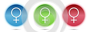 Female symbol icon glass round buttons set illustration