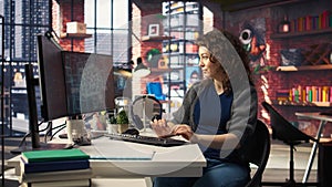 Female system admin doing maintenance on AI brain pc systems