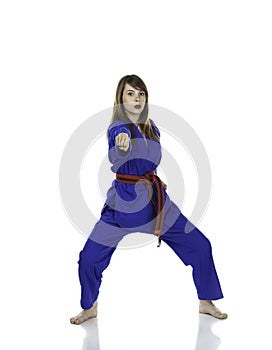 Female Taekwondo Red Belt in Uniform