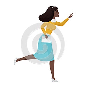 Female teacher or business lady running, businesswoman rushing to goal