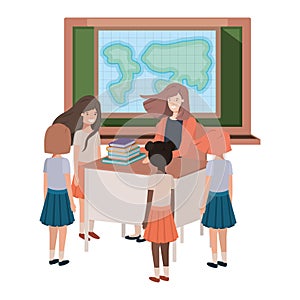 Female teacher in the geography class with students