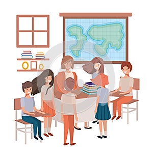 Female teacher in the geography class with students