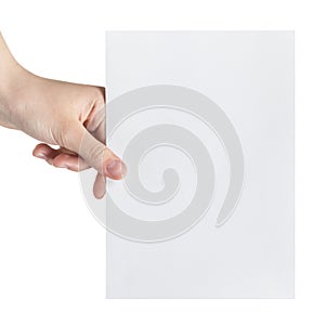 Female teen hand holding blank paper a5 sheet