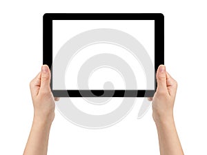 Female teen hands holding generic tablet horizontal