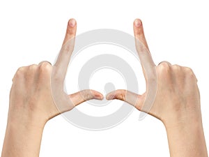 Female teen hands show frame