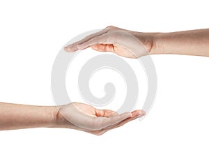 Female teen hands shows protection concept