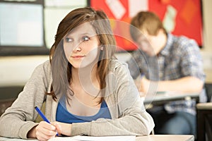 Female Teenage Student Studying