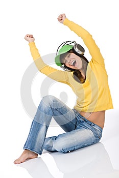 Female teenager enjoy music with headphones