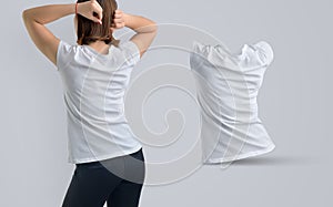 Female template Set with slim young woman in the white t-shirt a