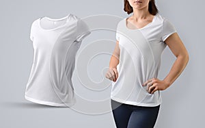 Female template Set with slim young woman in the white t-shirt a