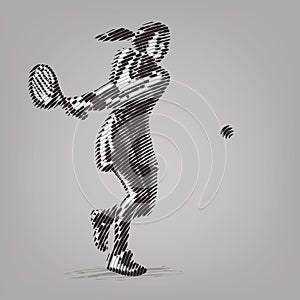 Female tennis player with racket.