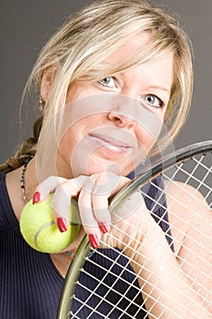 female tennis player racquet ball healthy photo