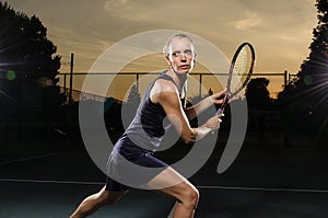 Female tennis player serious photo