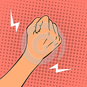 Female threatening hand fist on a color background