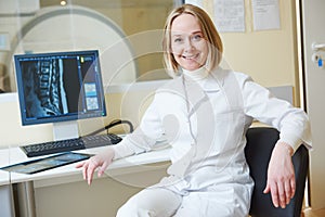 Female tomography or MRI test doctor portrait